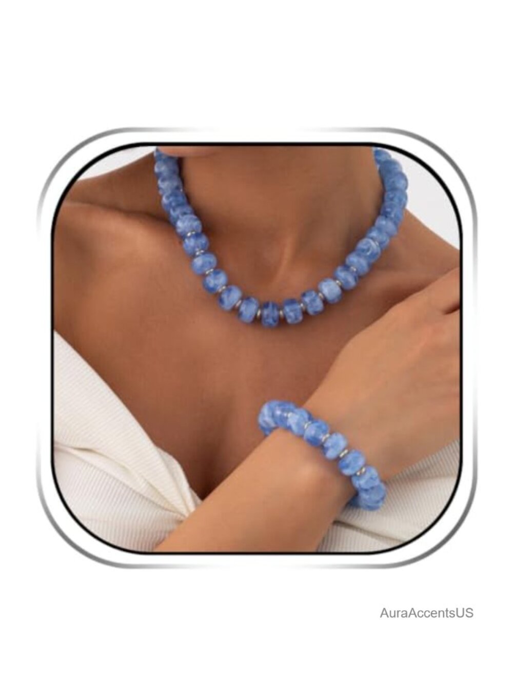 Resin Bead Necklace Bracelet Set Gold Plated Statement Jewelry for Women